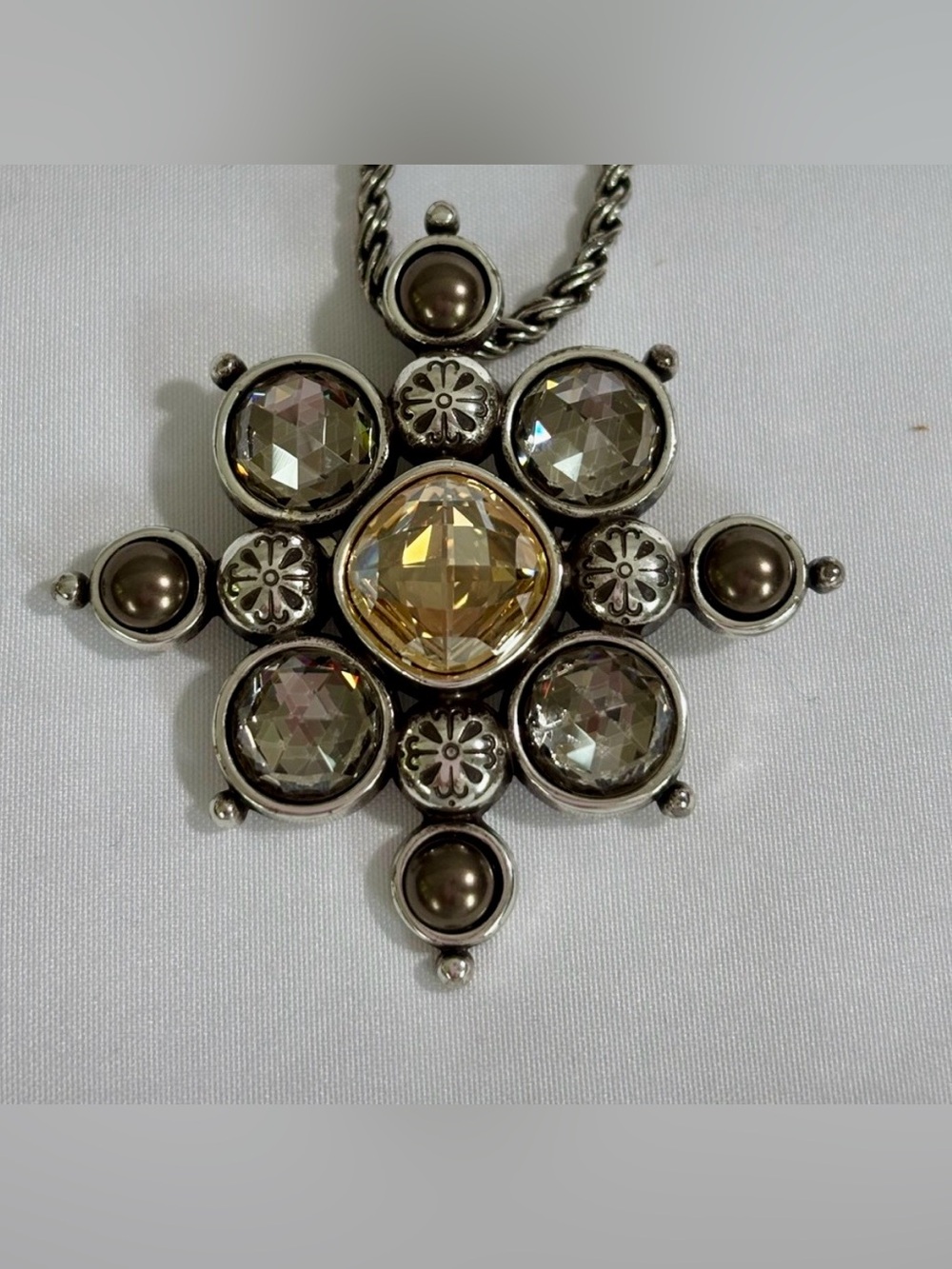 Brighton Venus Rising Maltese Cross Smoky Crystal Pendant Brooch Necklace